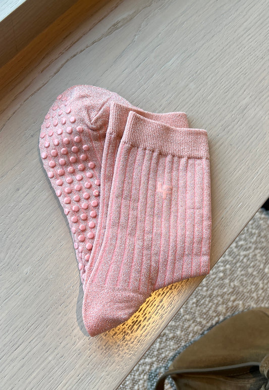 Glitter grip socks for Pilates, yoga and barre in ‘Melon’
